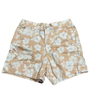 Jachs Girlfriend Shorts Womens Size M Cream Color Floral High Rise Stretch Waist